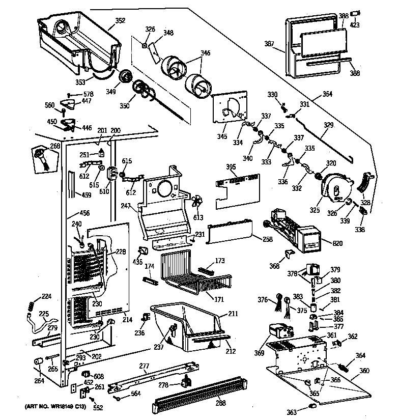 GE TFT25PRYAAA freezer section diagram