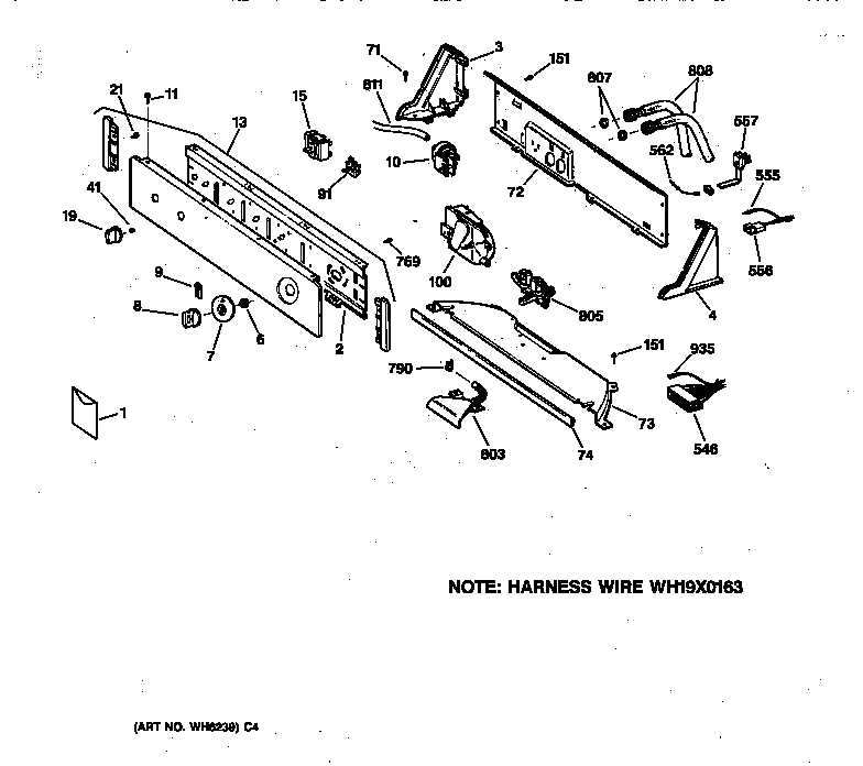 GE WKXR2100T5WW controls & backsplash diagram
