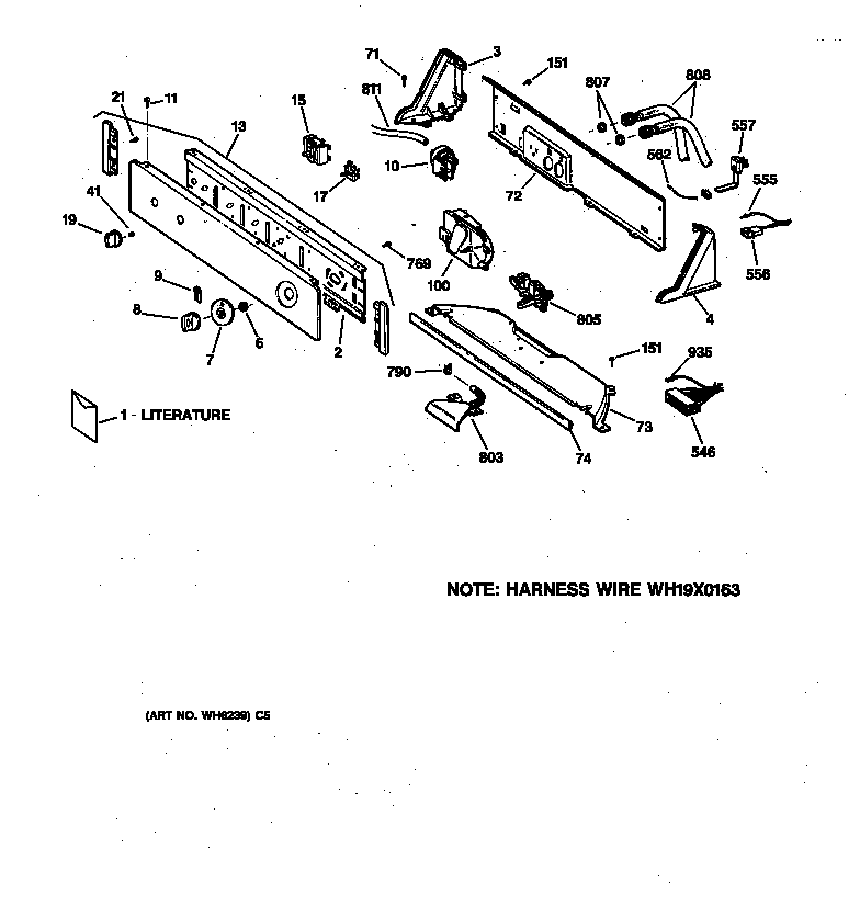 GE WMSR2090T5WW controls & backsplash diagram