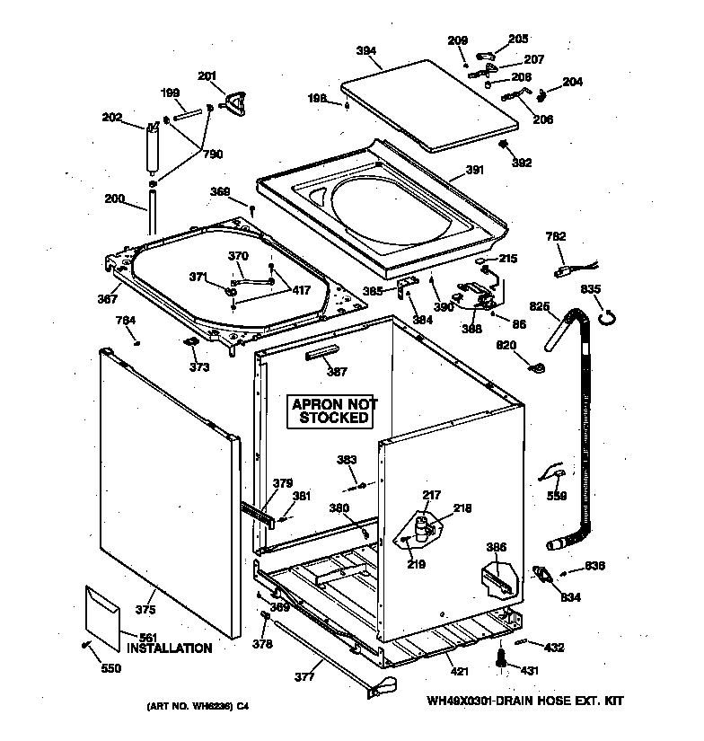 GE WMSR2090T5WW cabinet, cover & front panel diagram
