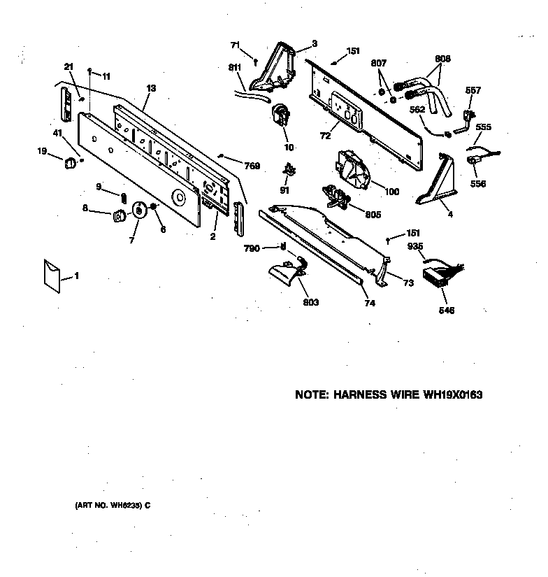 GE WNXR2100T5WW controls & backsplash diagram