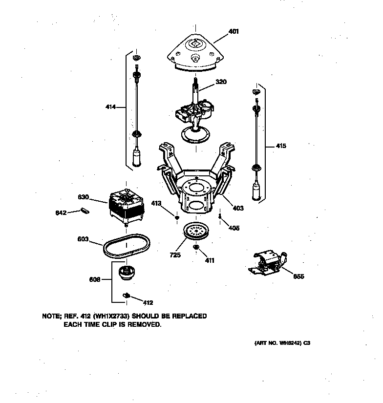 GE WNXR2100T5WW suspension, pump & drive components diagram
