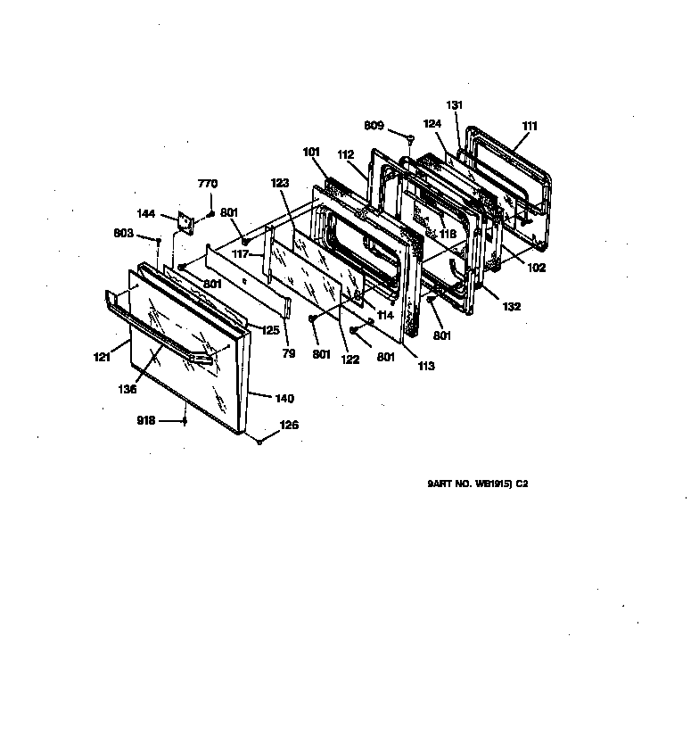 GE JKP17WT2WW oven door diagram