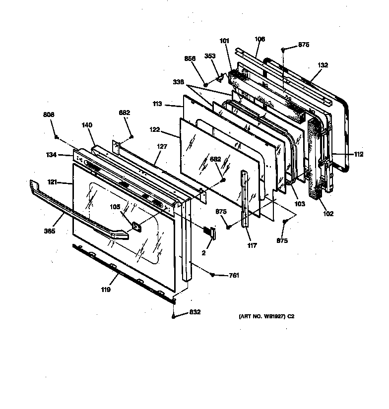 GE JCTP16GV1BB oven door diagram