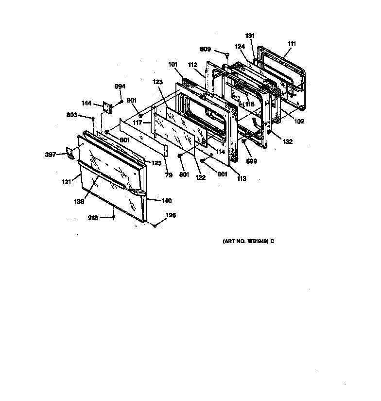 GE JKP14WV1WW oven door diagram