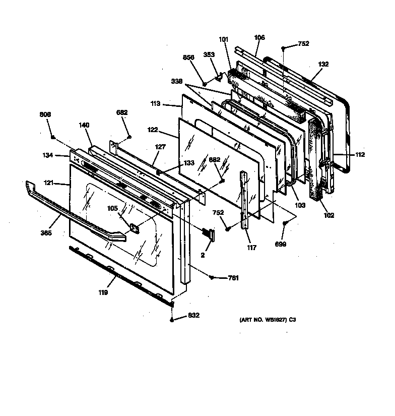 GE JTP18AT2AA oven door diagram