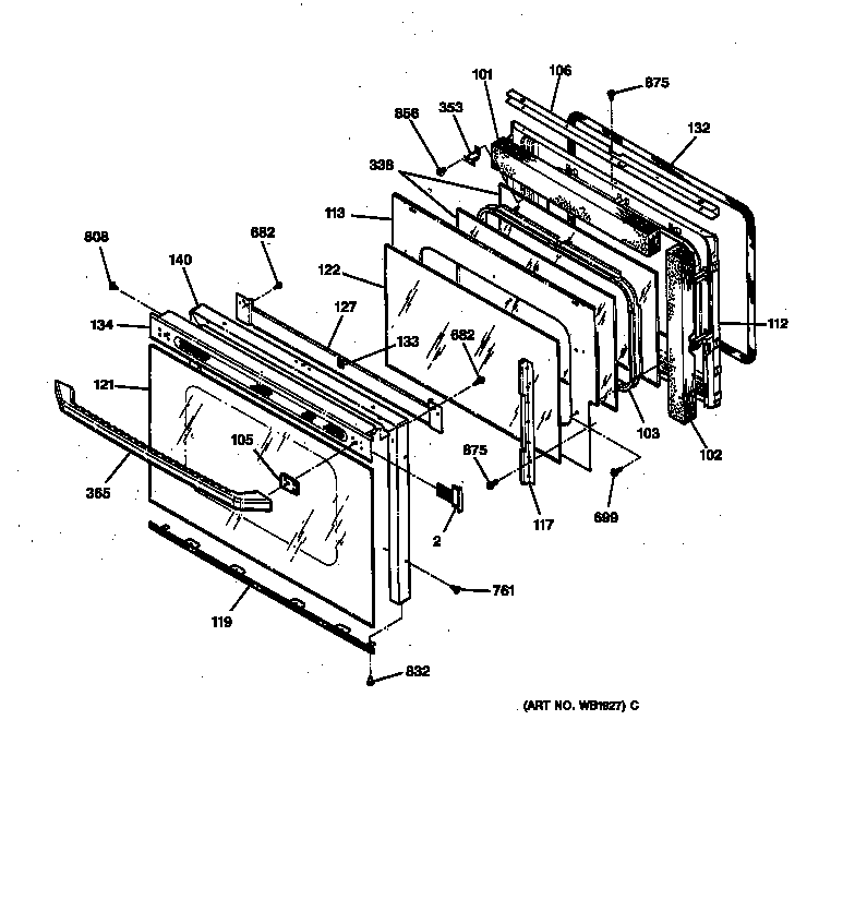 GE JCTP17WV2WW oven door diagram