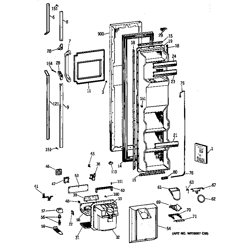 GE TFK22PRXCAA freezer door diagram