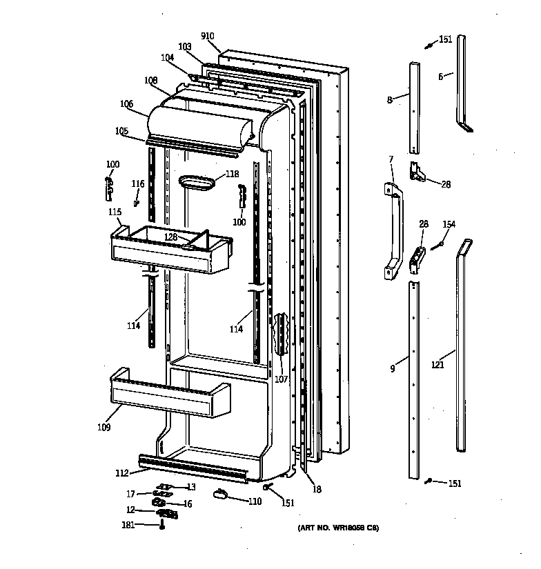 GE TFK22PRXCAA fresh food door diagram