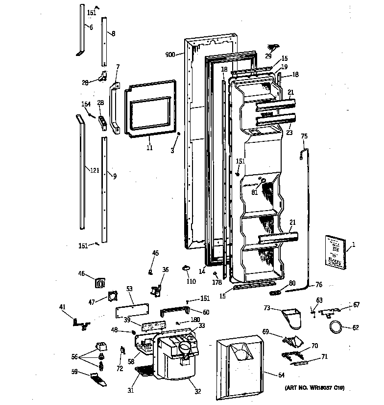 GE TFK25PRYAWW freezer door diagram