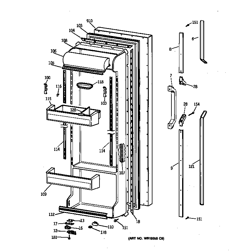 GE TFK25PRYAWW fresh food door diagram