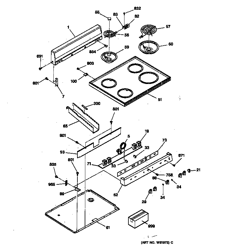 GE JBS04V2WH control panel & cooktop diagram