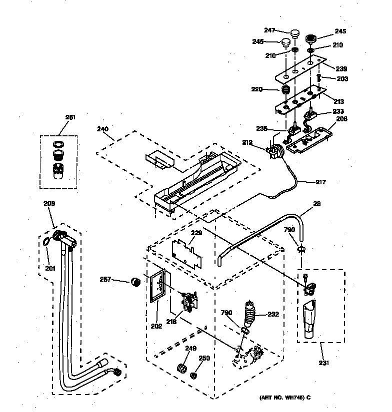 GE WSKP2060TA controls & rear panel parts diagram