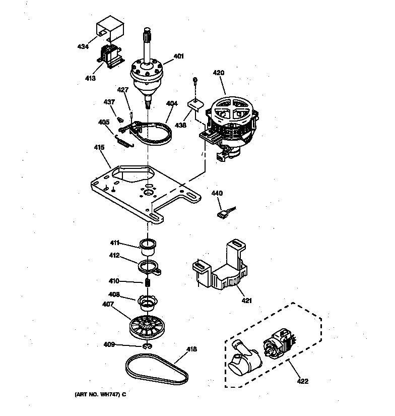 GE WSKP2060TA brake, clutch, gearcase, motor & pump parts diagram