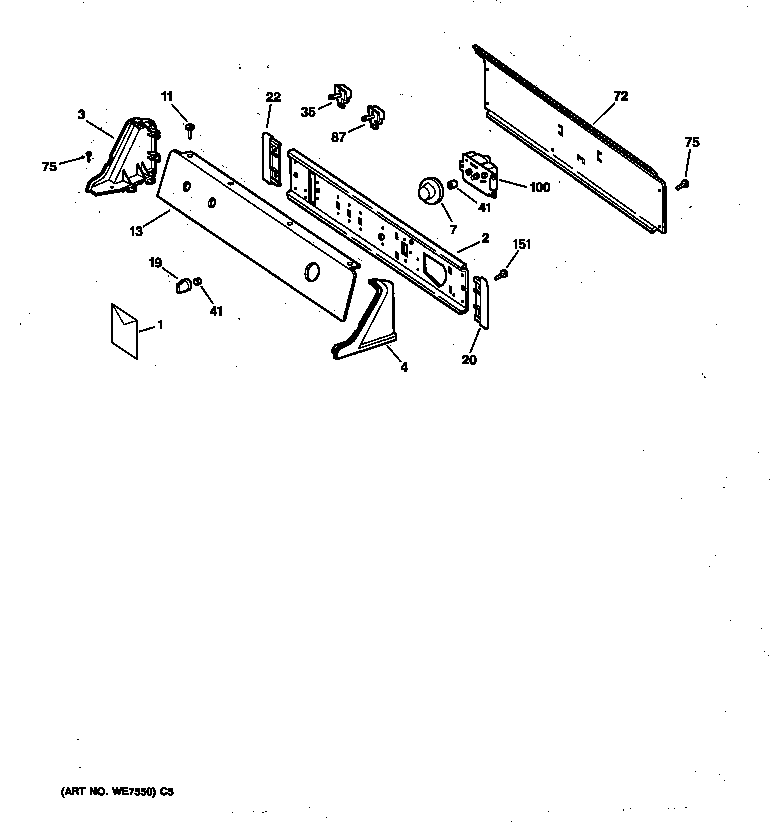 GE DBXR453GT2WW backsplash assembly diagram