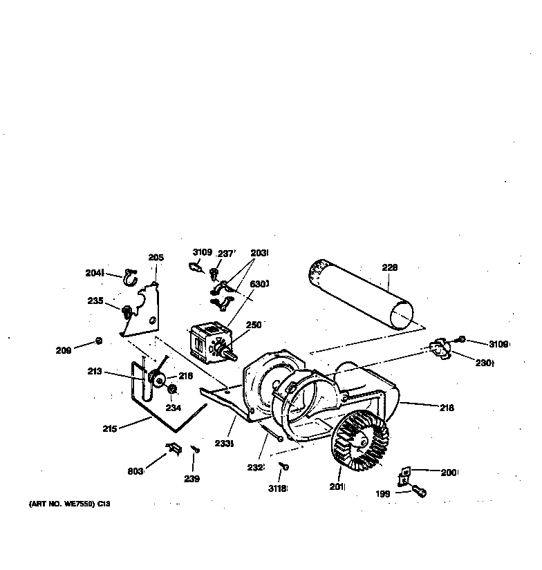 GE DBXR453GT2WW blower & drive assembly diagram