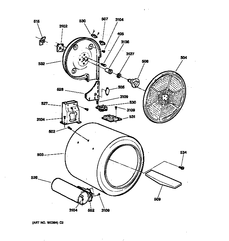 GE DBXR453GT2WW drum diagram