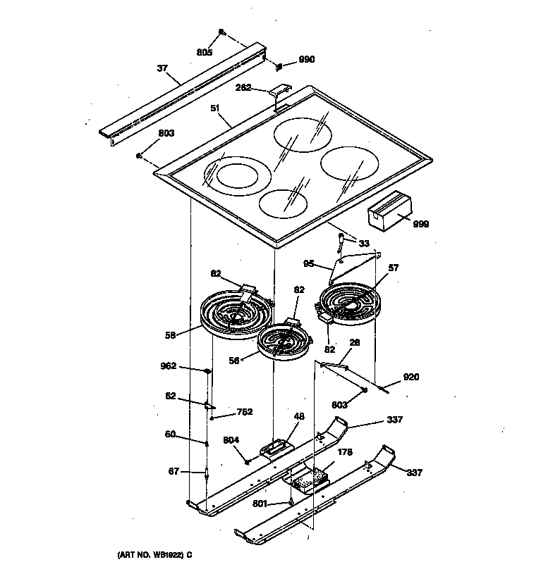 GE JSP39GS2WG cooktop diagram