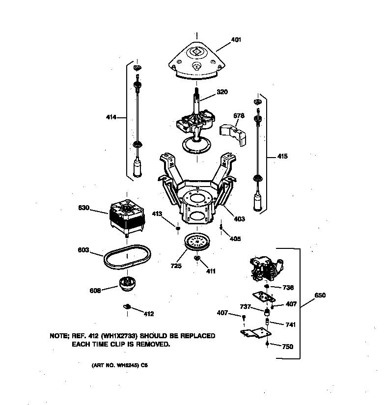 GE WISQ416JT5AA suspension, pump & drive components diagram