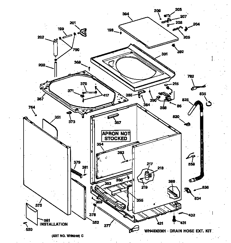 GE WISQ416DT5WW cabinet, cover & front panel diagram