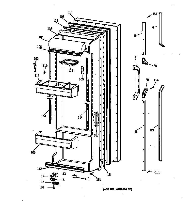 GE TFX22CRXDWW fresh food door diagram