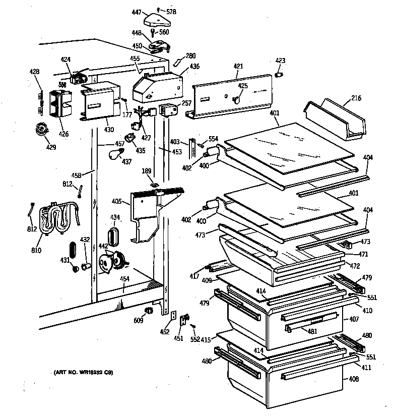 GE TFX22CRXDWW fresh food section diagram