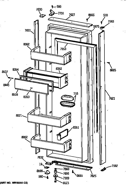 GE ZIS36NXA fresh food door diagram