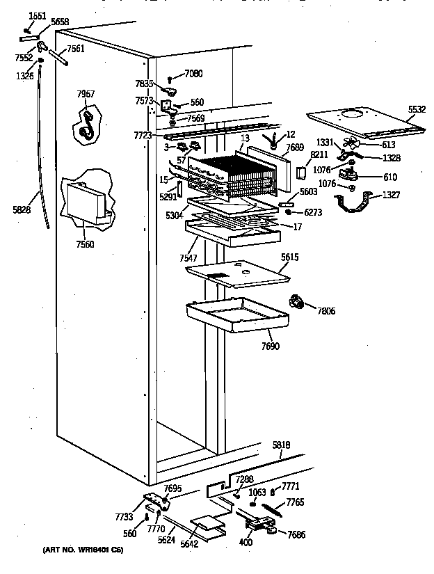 GE ZIS36NXA freezer section diagram