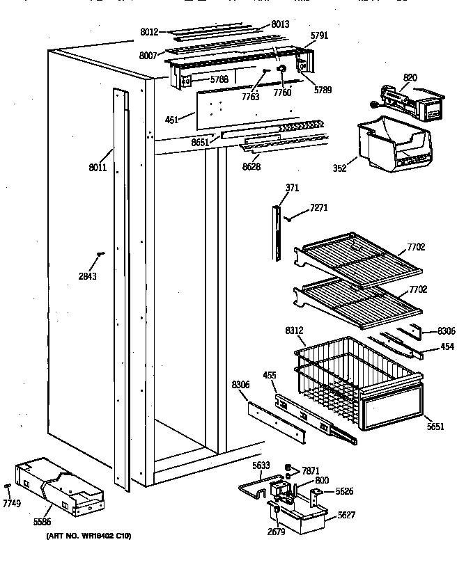GE ZIS36NXA freezer section diagram