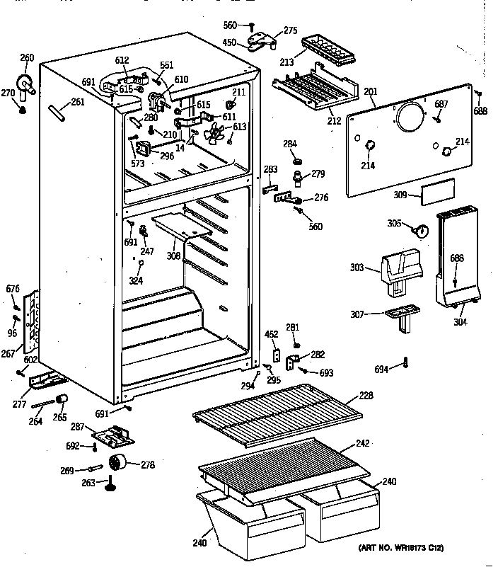 GE TBX16SSZBRAD cabinet diagram