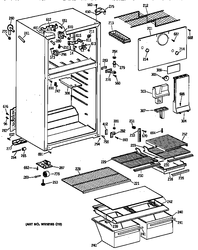 GE TBX16DAZBRWH cabinet diagram
