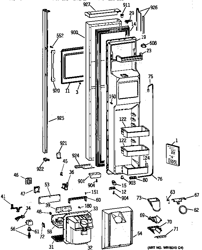 GE TPX24BRYEBB freezer door diagram