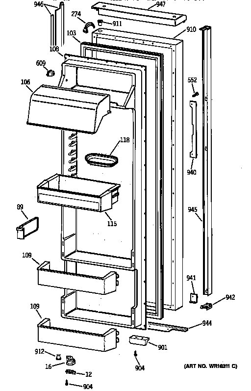 GE TPX24BRYEBB fresh food door diagram