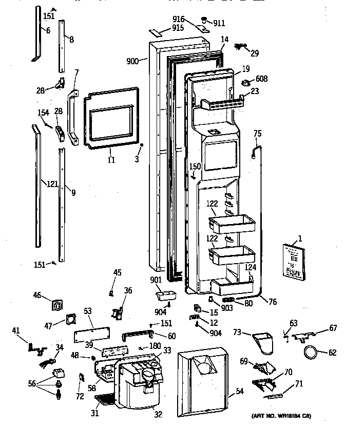 GE TPX24PRYEWW freezer door diagram