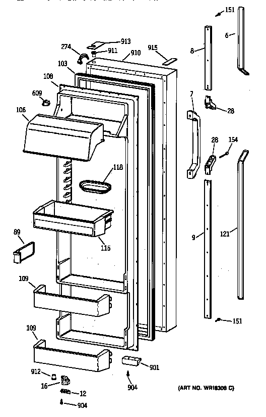 GE TPX24PRYEWW fresh food door diagram