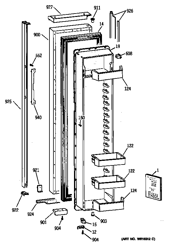 GE TPX24SIYEBS freezer door diagram