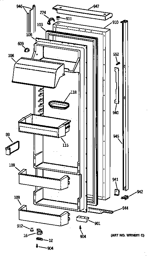 GE TPX24SIYEBS fresh food door diagram