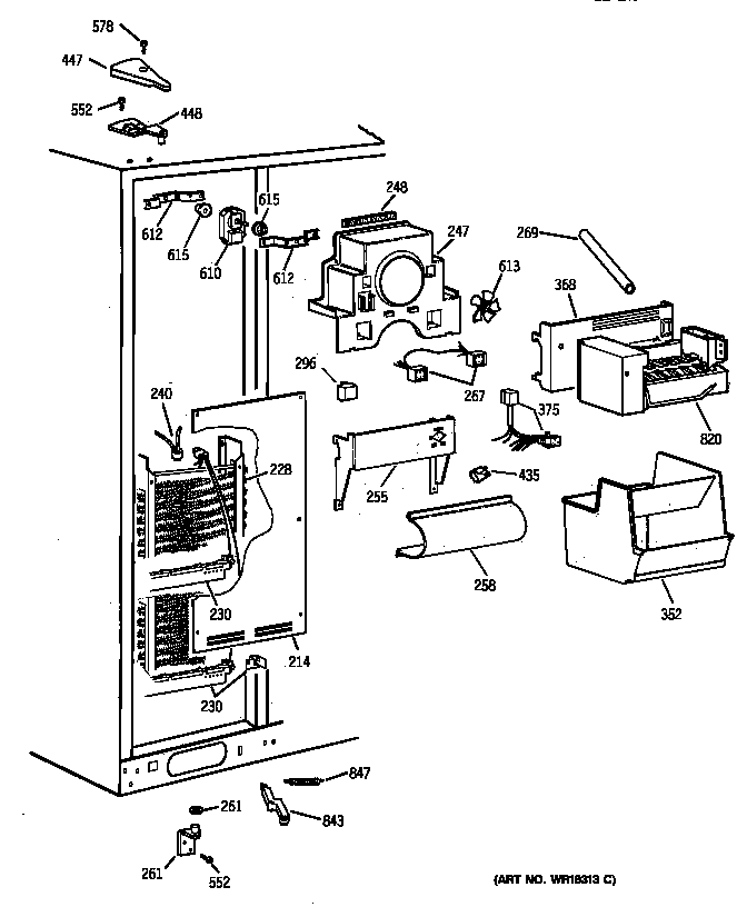 GE TPX24SIYEBS freezer section diagram