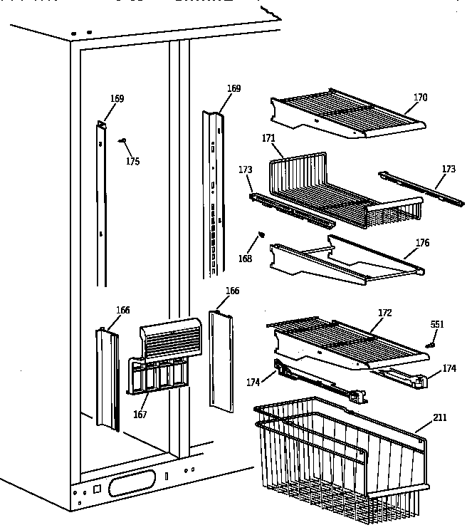 GE TPX24SIYEBS freezer shelves diagram
