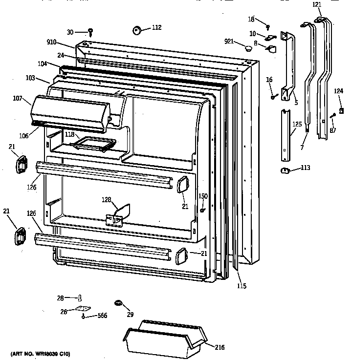 GE TBX18DAXRRAA fresh food door diagram