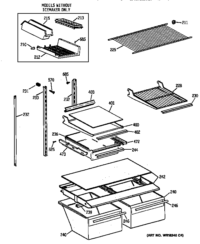 GE TBX18DAXRRAA shelf parts diagram