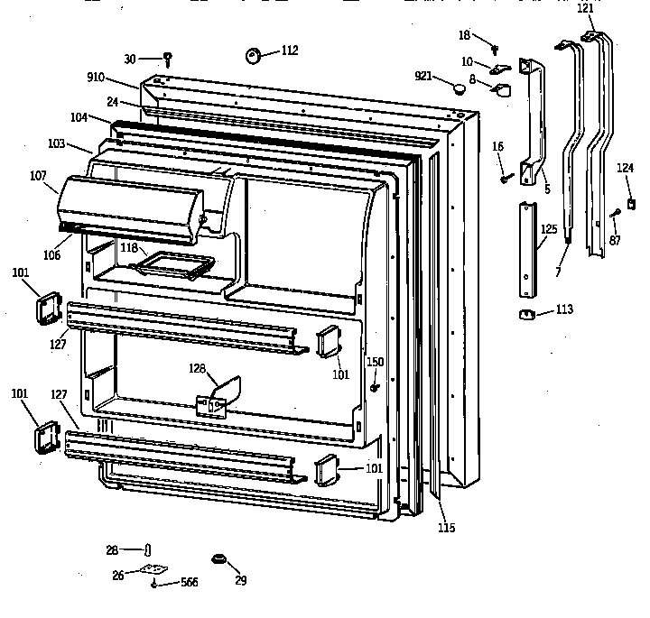 GE TBX18MAXPRWW fresh food door diagram