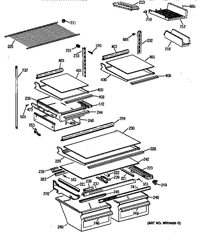 GE TBX18MAXPRWW shelf parts diagram