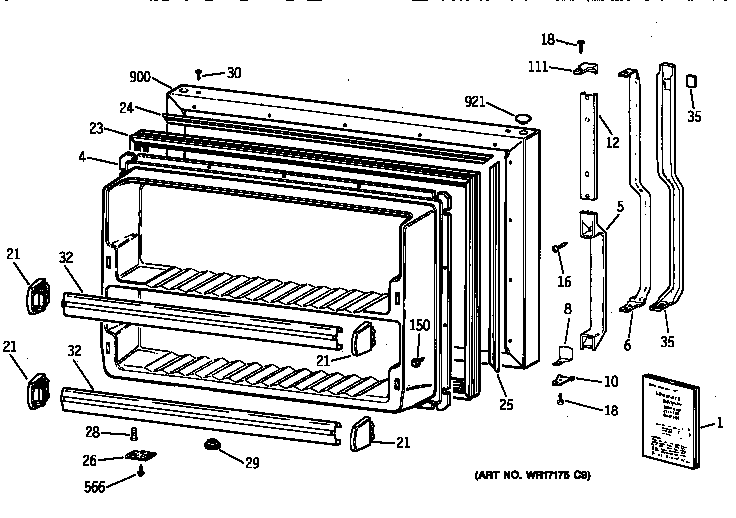 GE TBX18SIXPLAA freezer door diagram