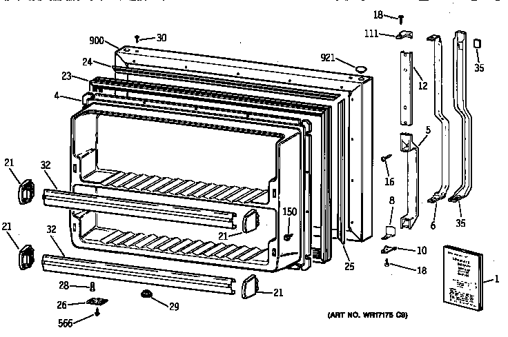 GE TBX18SAXRRAA freezer door diagram