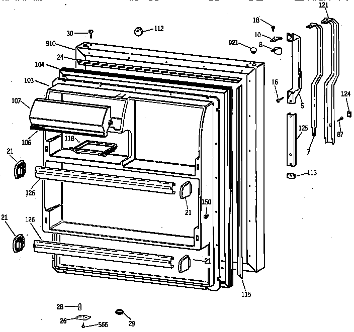 GE TBX18SAXRRAA fresh food door diagram