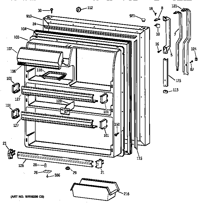 GE TBX21JAXJRAA fresh food door diagram