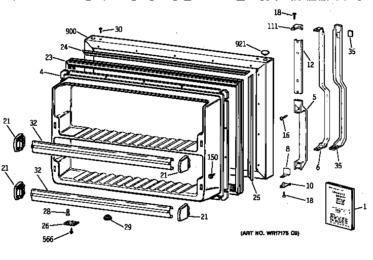GE TBX21NIXJRAA freezer door diagram