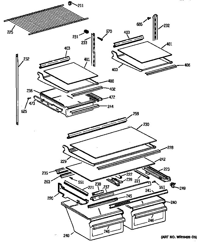 GE TBX21NIXJRAA shelf parts diagram