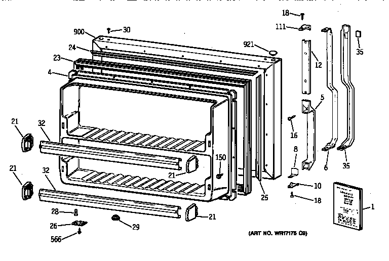 GE TBX21TAYERWW freezer door diagram